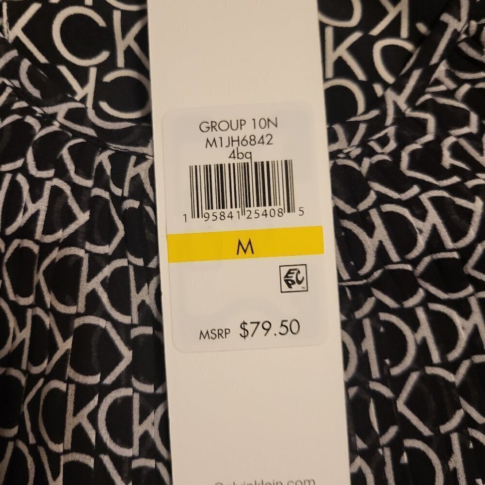 Calvin Klein Tops | Printed Pleated Blouse Black/White CK Logo Size: Medium NWT - Picture 8 of 9